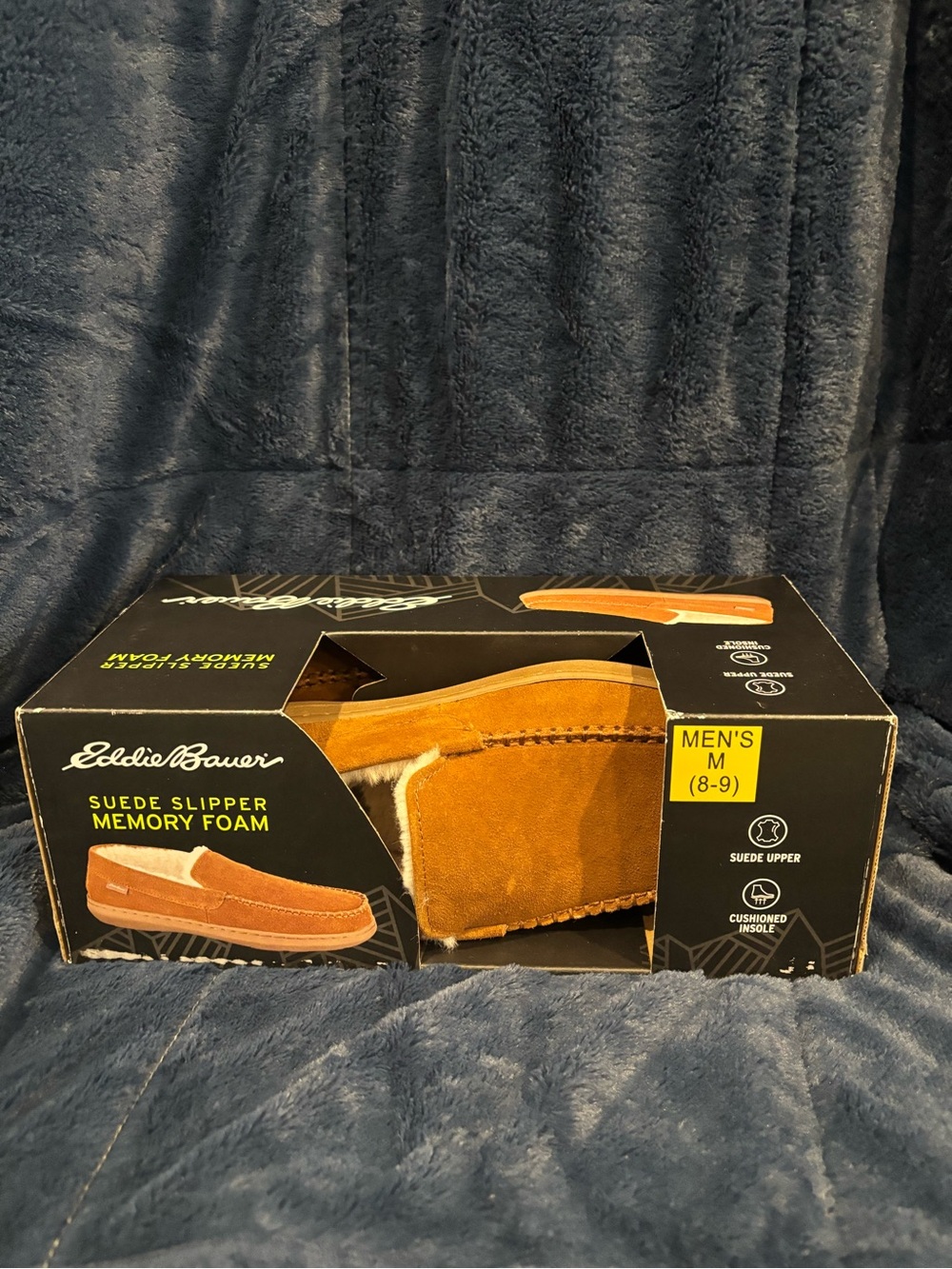 Eddie Bauer Men Suede Memory Foam Slippers Medium Tan New In Box